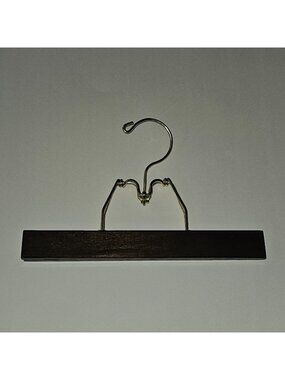 Dark Brown Wooden Clamp Hanger Gold Tone Hook 10" Wide Pants Skirts
